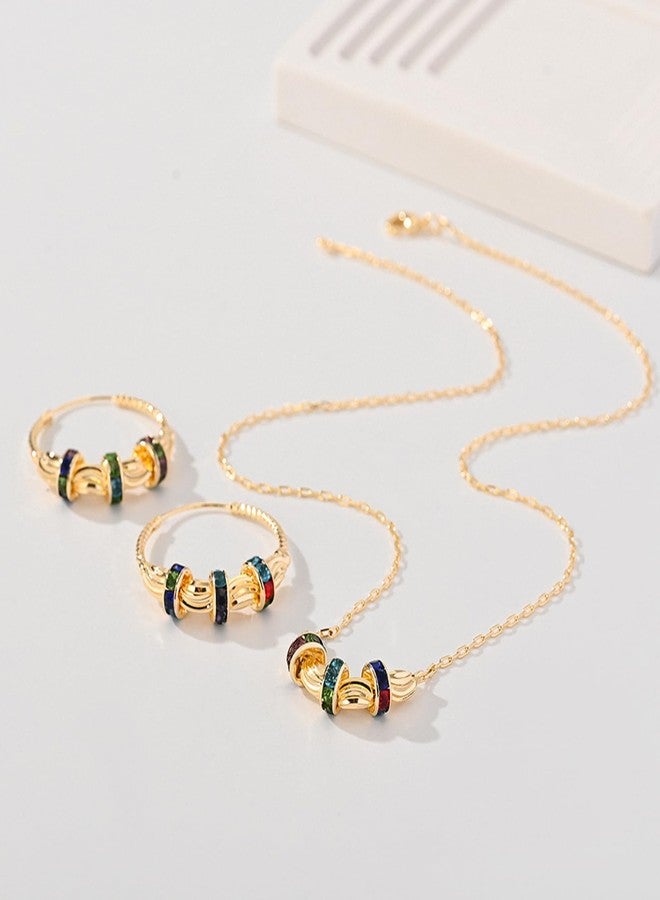disclean Women's Gold Tone Twisted Hoop Earrings and Necklace Set with Colorful Simulated Gemstones - Fashionable Jewelry Set - Image 4
